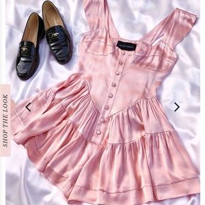 Vanessa Mooney - the Elisabeth Romper Dress in baby pink satin - XS